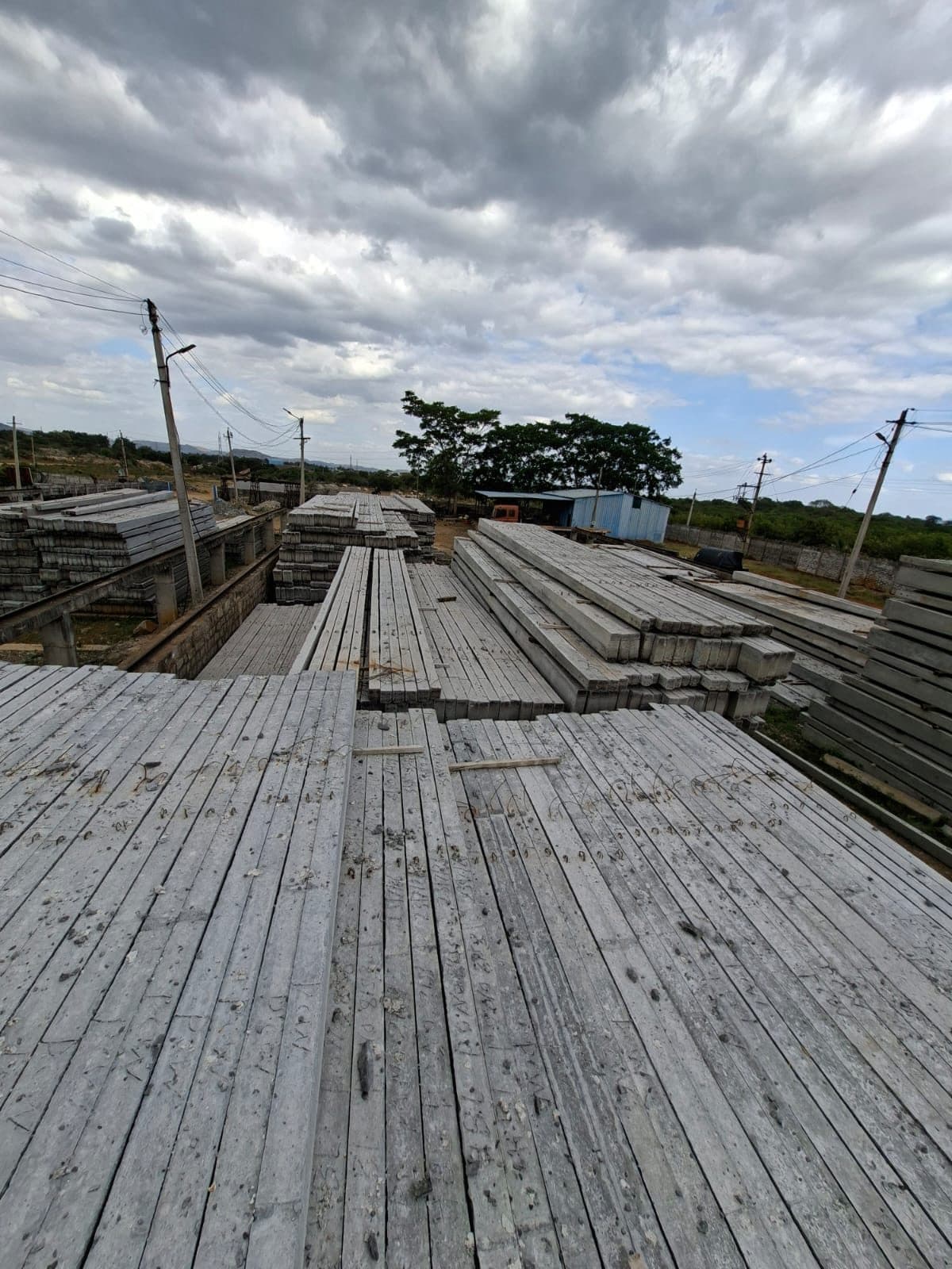 Stacks of concrete poles ready for dispatch