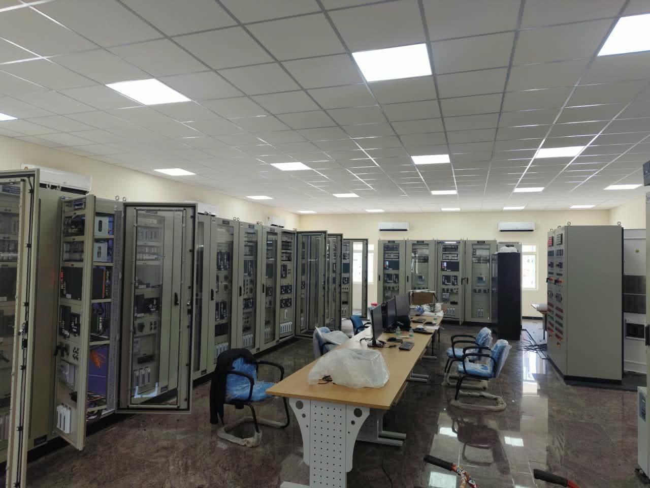 The control room: relay and control panels in rows