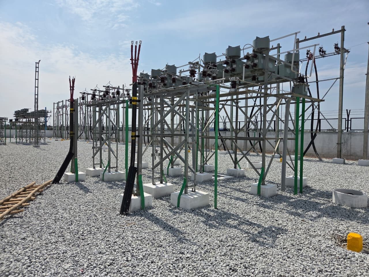 An 11 kV feeder gantry with its cable terminations