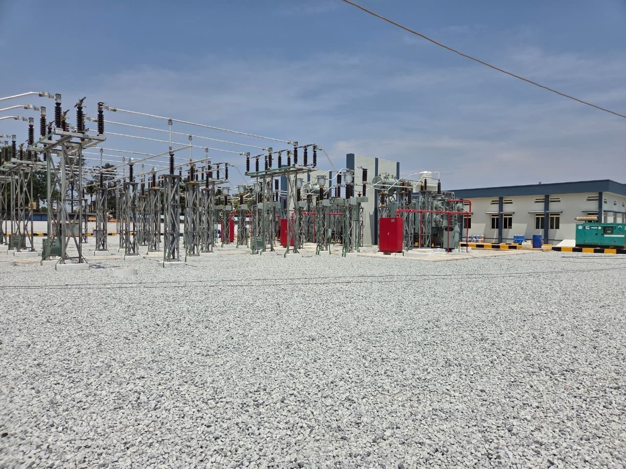 66 kV bays across the yard, the control building beyond