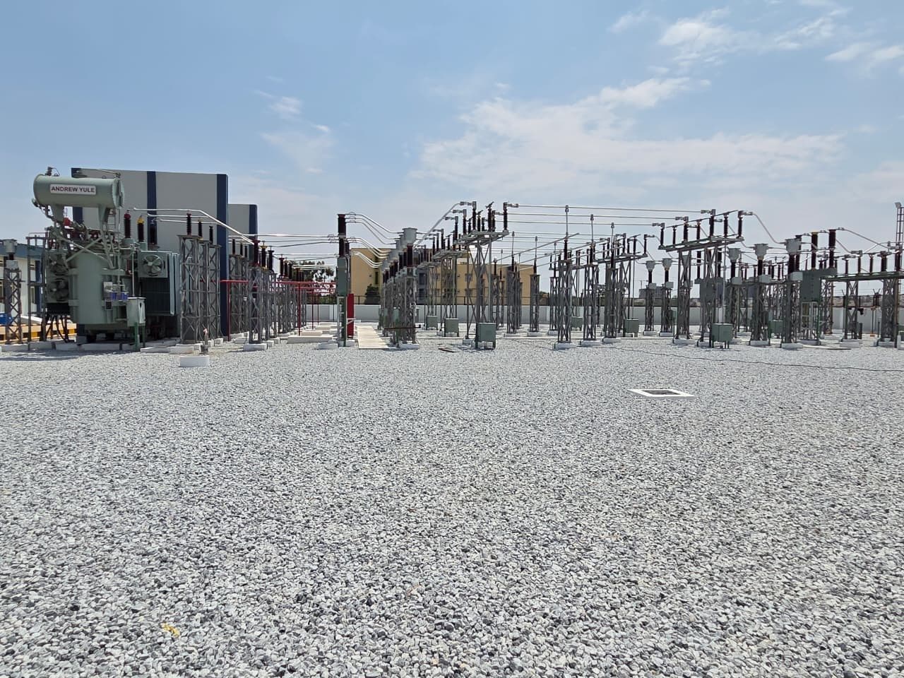 Transformers and bays across the yard