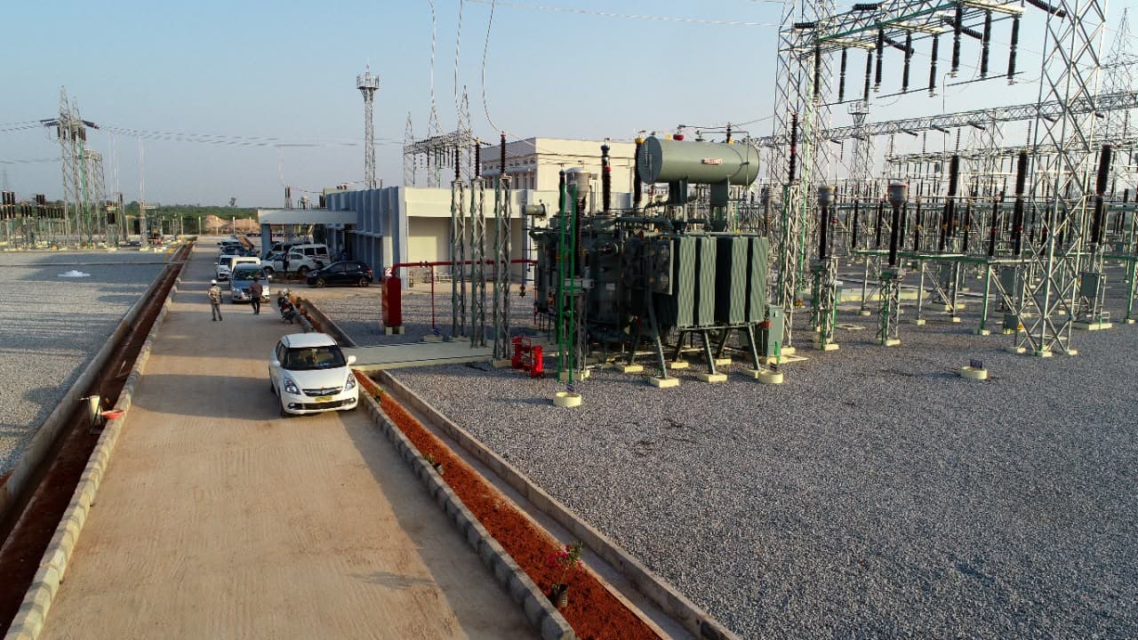 A power transformer in its bay beside the sub-station's internal road