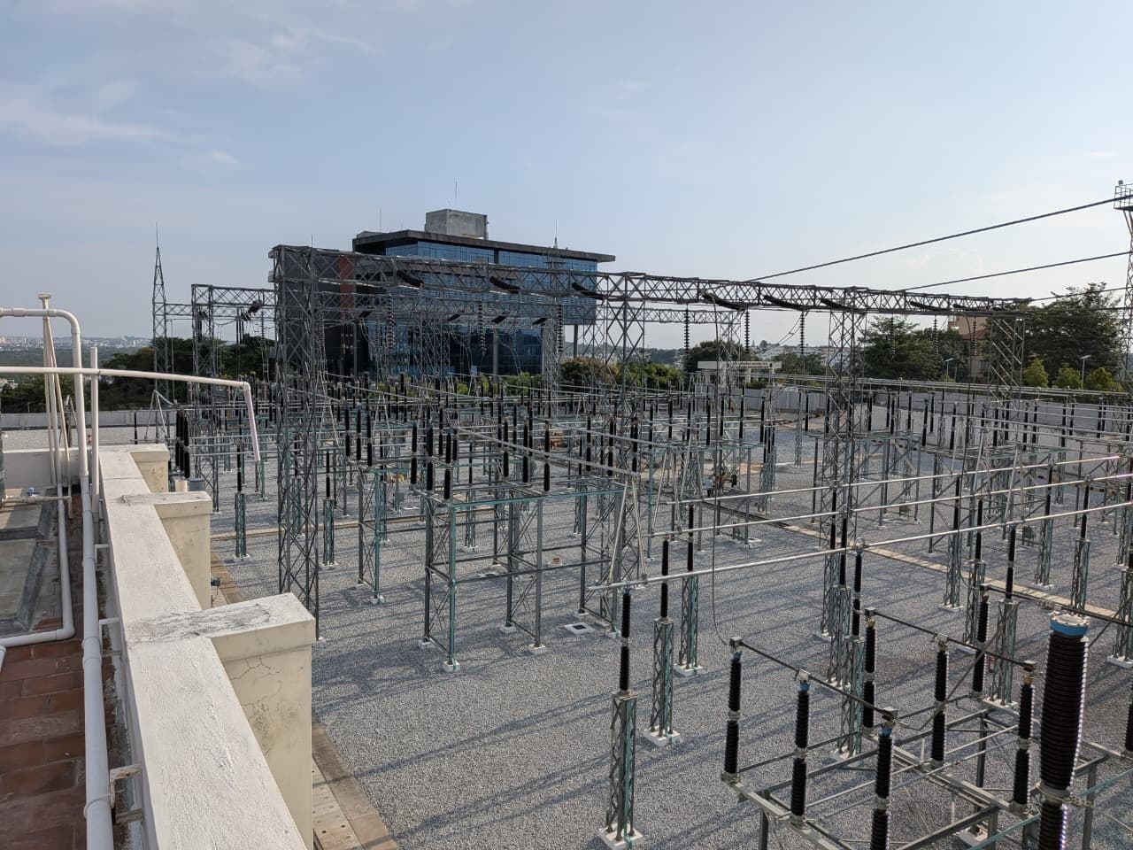 Switchyard bays from the roof parapet