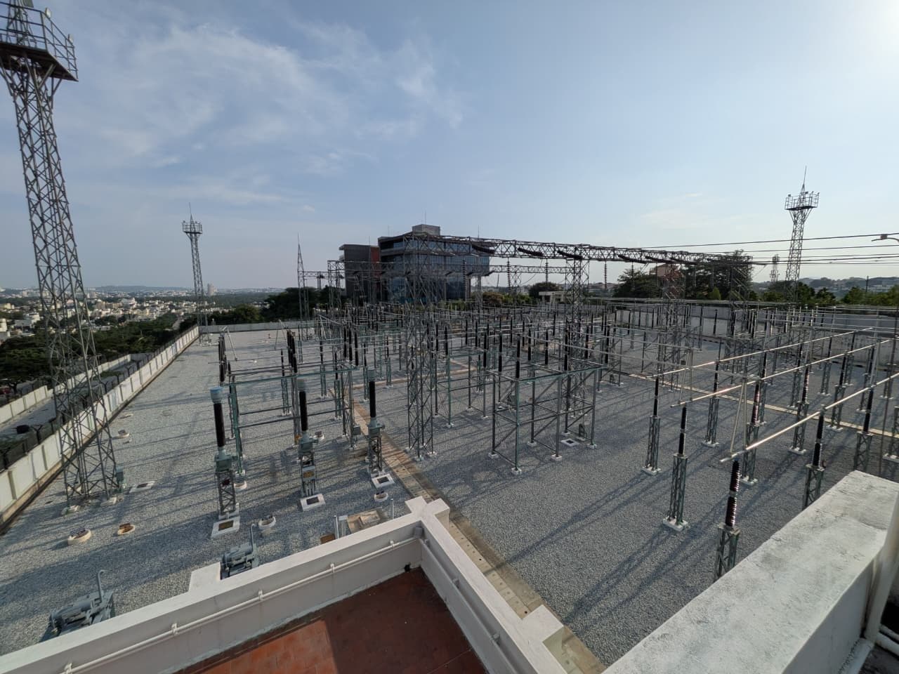 The switchyard from the roof, bays in rows