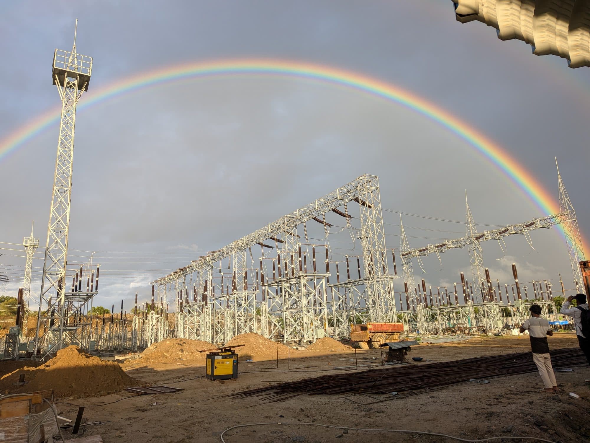 A rainbow over the switchyard under construction