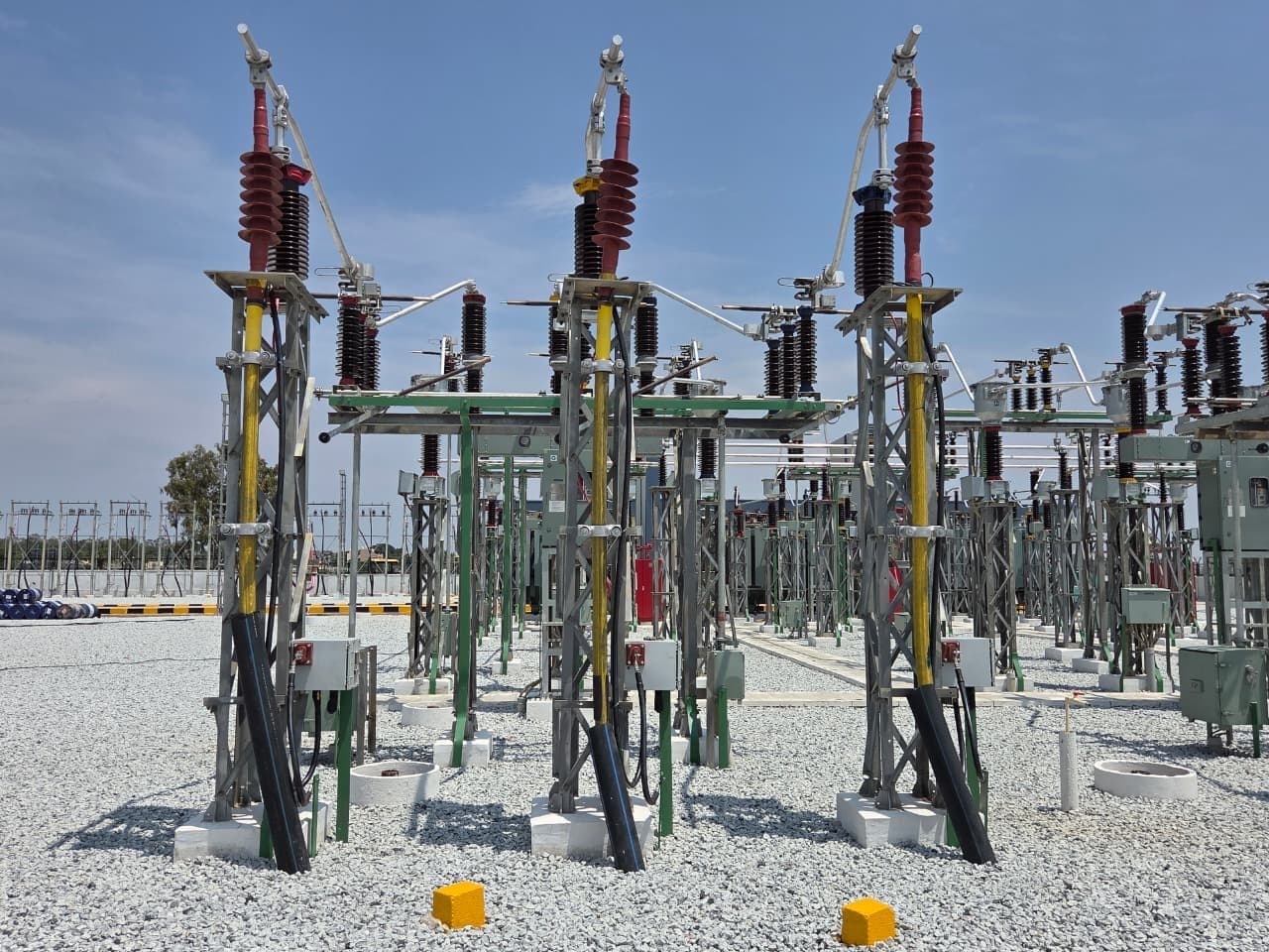 A 66 kV line bay: lightning arresters and isolators