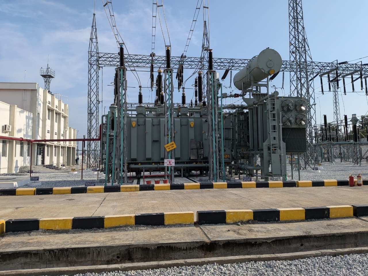 A power transformer beside the control building